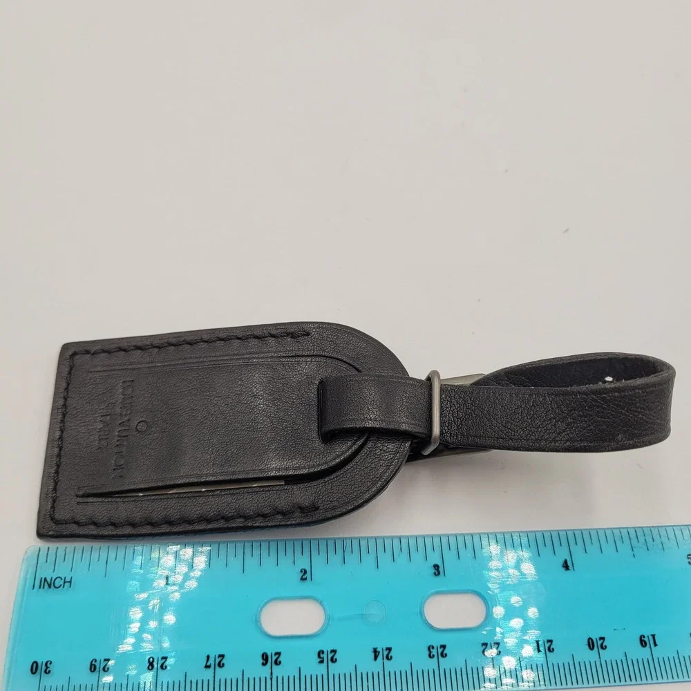 Louis Vuitton Black Taiga Leather Luggage Tag ID Name Holder Silver Hardware